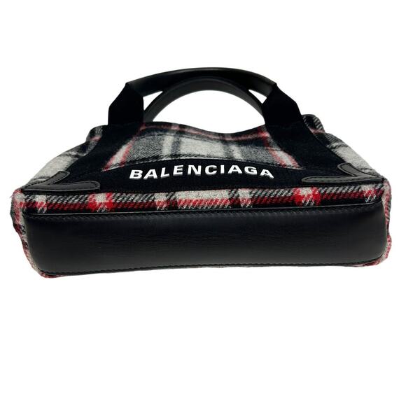 Balenciaga Red Gray Wool Plaid Cabas Convertible Small Tote - Picture 4 of 9